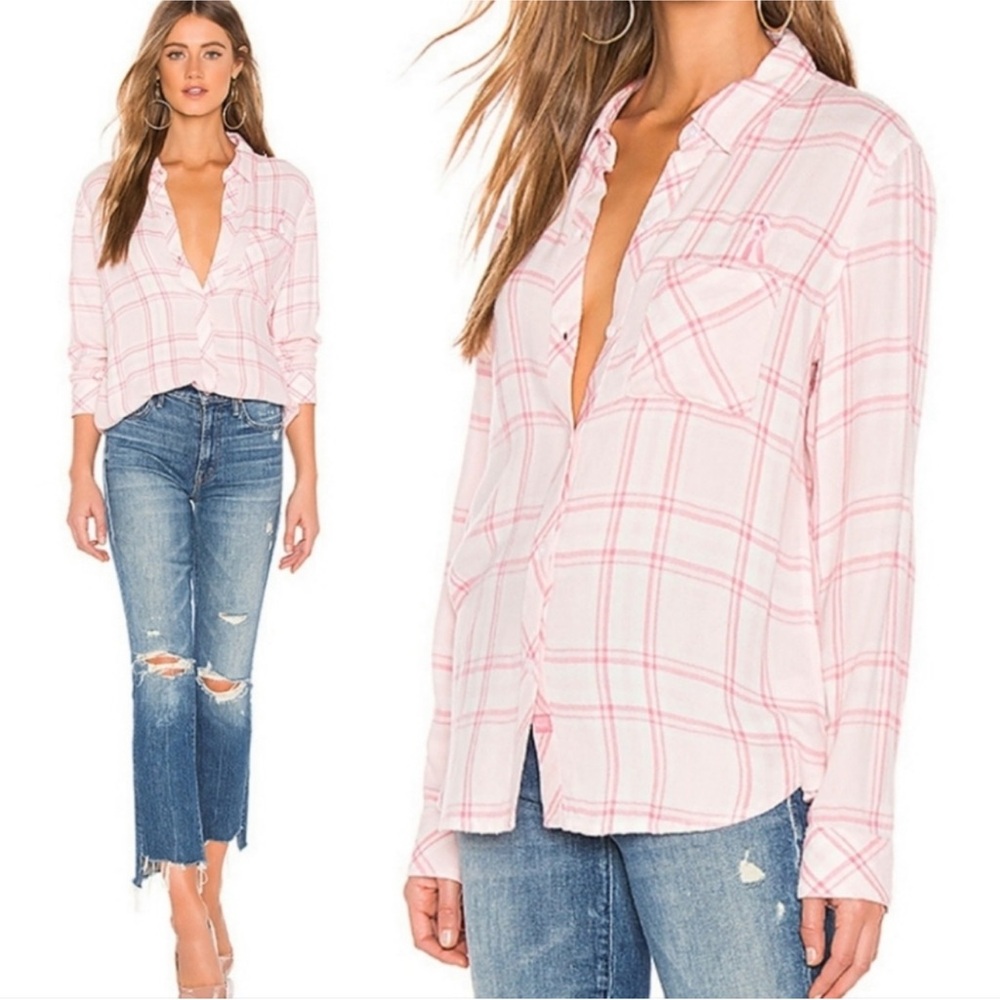 Rails Hunter Down in Love Breast Cancer Awareness Flannel Button Shirt Size XS